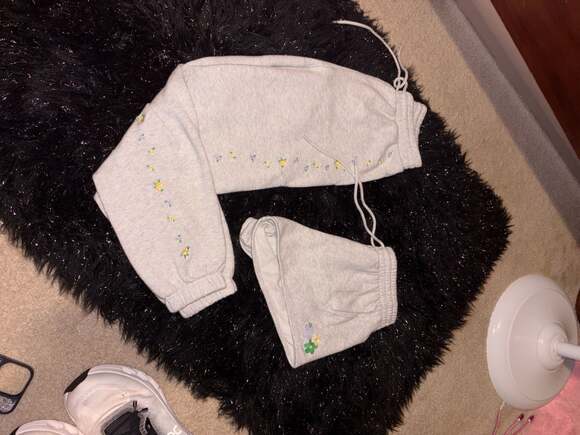 Victoria's Secret PINK Embroidered Floral Fleece Joggers and Shorts Lounge Set